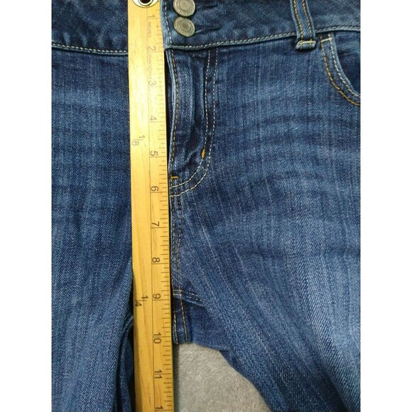 American Eagle Jeans Women 14 Blue Denim Artist Flare Dark Wash Mid Rise Boho - Picture 4 of 9